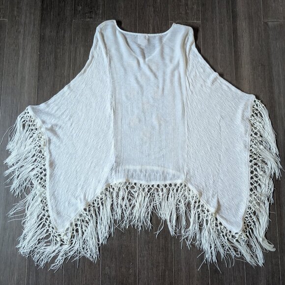 Knox Rose Boho Fringe Poncho Tunic Top – Ivory – Size S/M - Picture 8 of 12